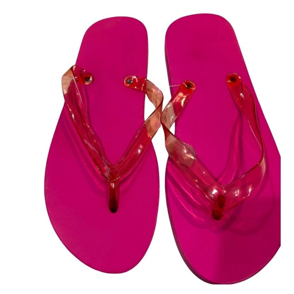 Women Girls Jelly Flip Flops Pink Size 8 Beach Sandals Slippers